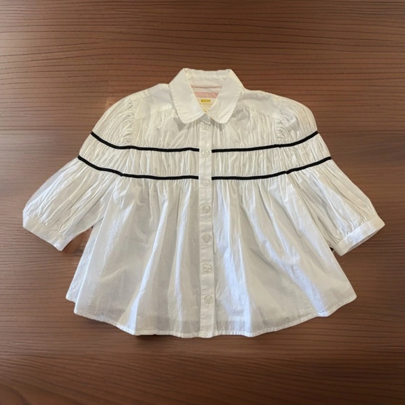 Anthropologie Maeve Leandra Blouse XXS Shirred Yoke Feminine Classic Classy - Picture 5 of 8